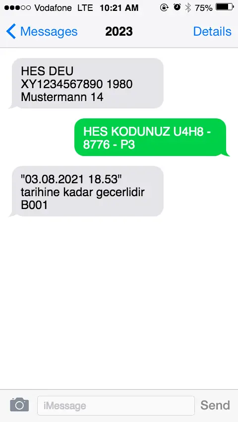 Vnos kode HES Turčija Primer SMS 2023 - Turčija Življenje