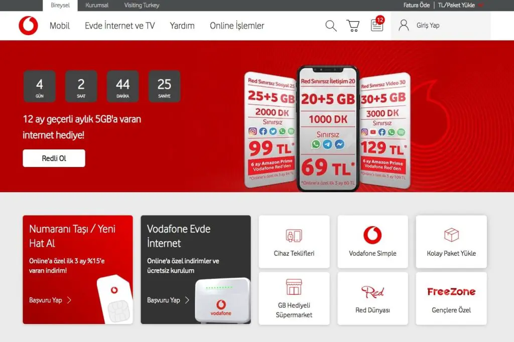 اینترنت و تلفن در ترکیه نکات داخلی اسکرین شات Vodafone 2023 - Turkey Life
